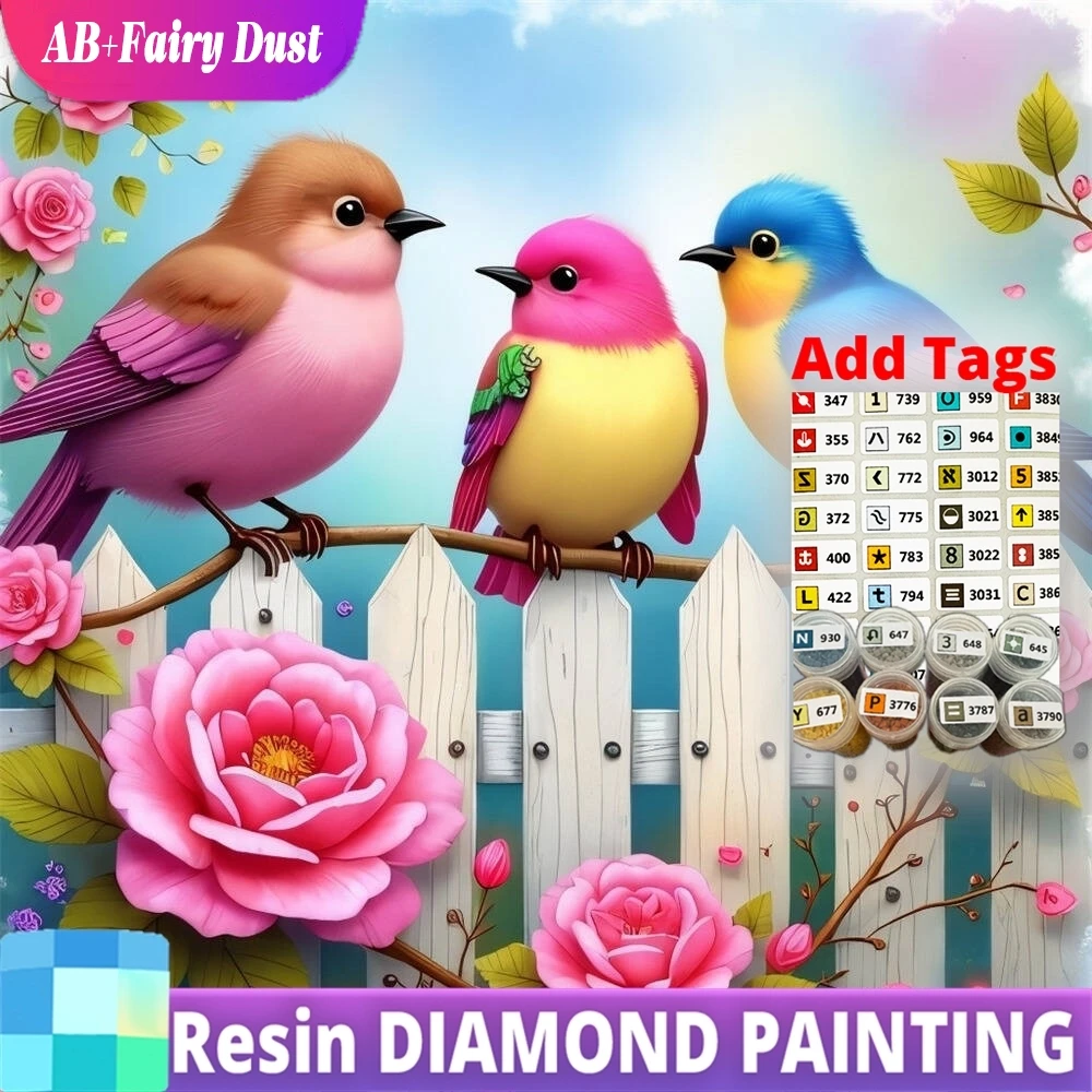

Resin AB Fairy Dust Diamond Painting Bird Animal DIY Picture Of Rhinestones Mosaic Flower Colorful Craft Kit Wall Decor