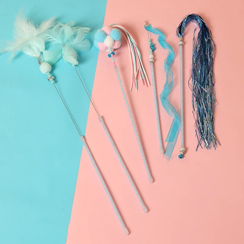 

2024 Newly Designed Self-Playing Bell Fairy Sticks Long Poles Cat Teasing Toys with Feathers Sustainable Pet Supplies Cats Dogs
