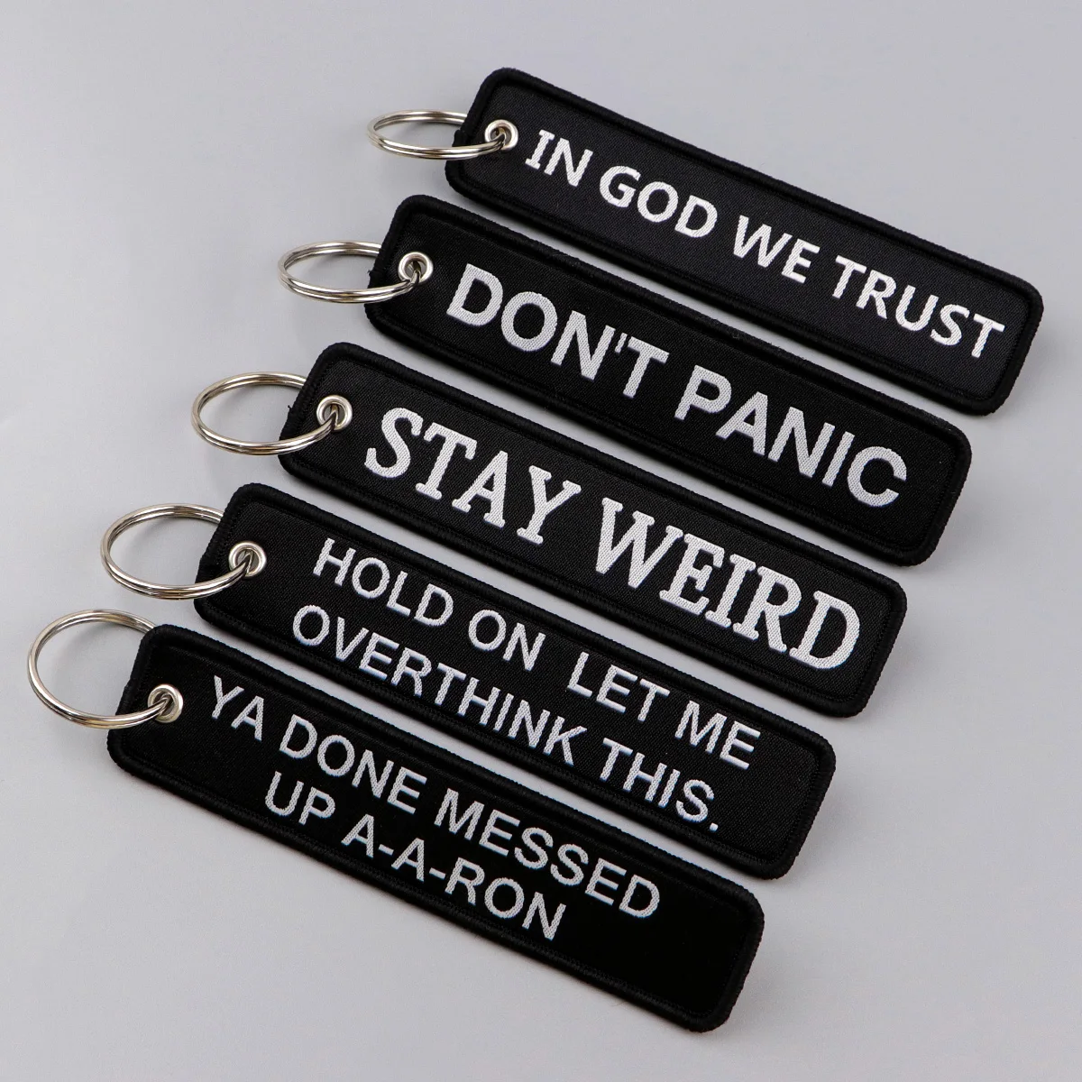 

Halloween Quotes Embroidery Key Fobs Funny Key Tags Keychain For Motorcycles Cars Key Ring Accessories Jewelry Chaveiro Gifts