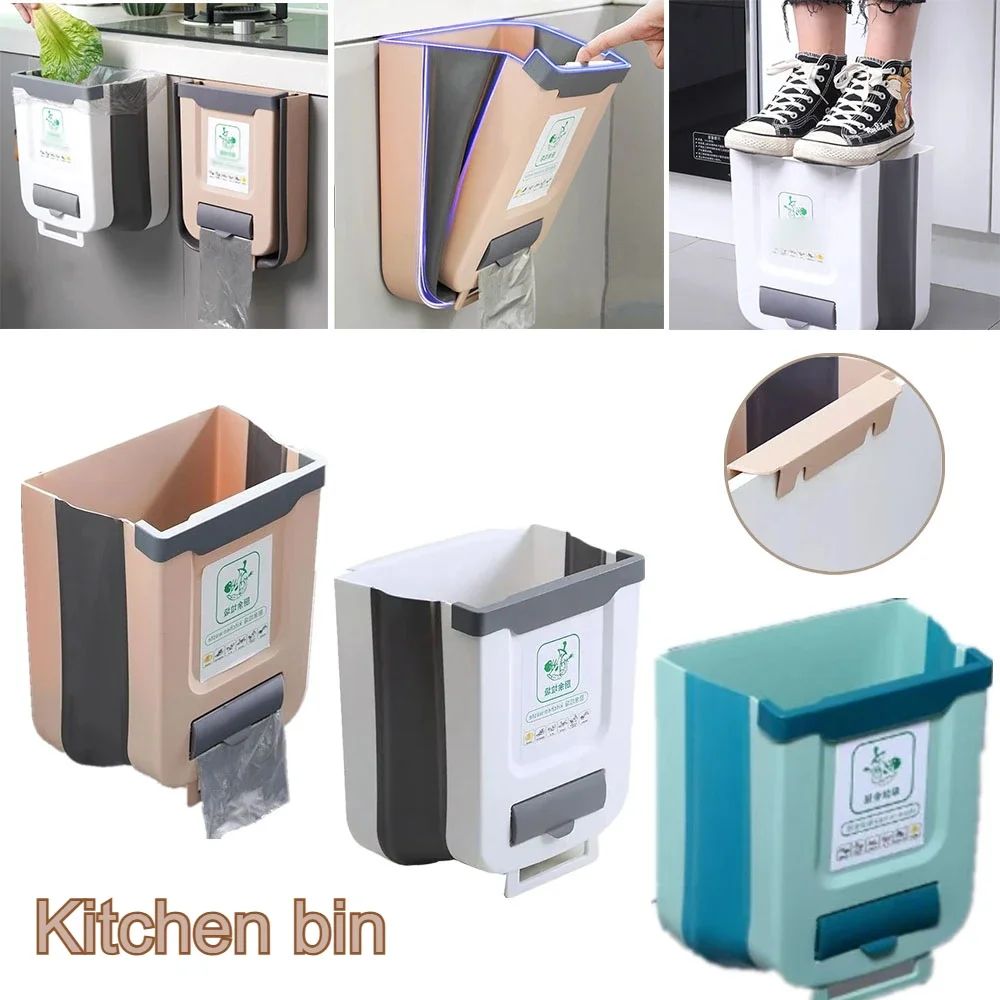 

S/L Wall Mounted Hanging Cabinet Rubbish Waste Bin Plastic Collapsible Trash Can Garbage Kitchen Storage for Kitchen Bathroom