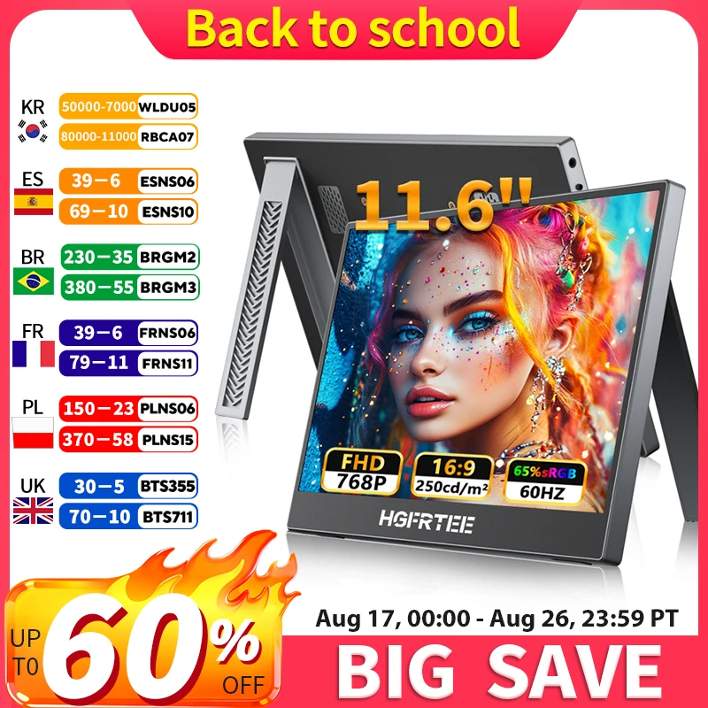 Portable Monitor 11.6inch HGFRTEE - Laptop External Screen Display with Stand And USB-C Connection for Multi-Tasking And Gaming