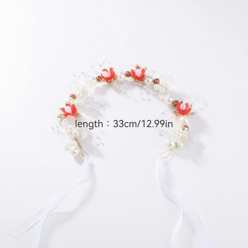 Fairy Imitation Pearl Sweet Flower Wreath Headband Headwear for Ladies with Party Wedding Birthday Princess Hair Accessory image 6