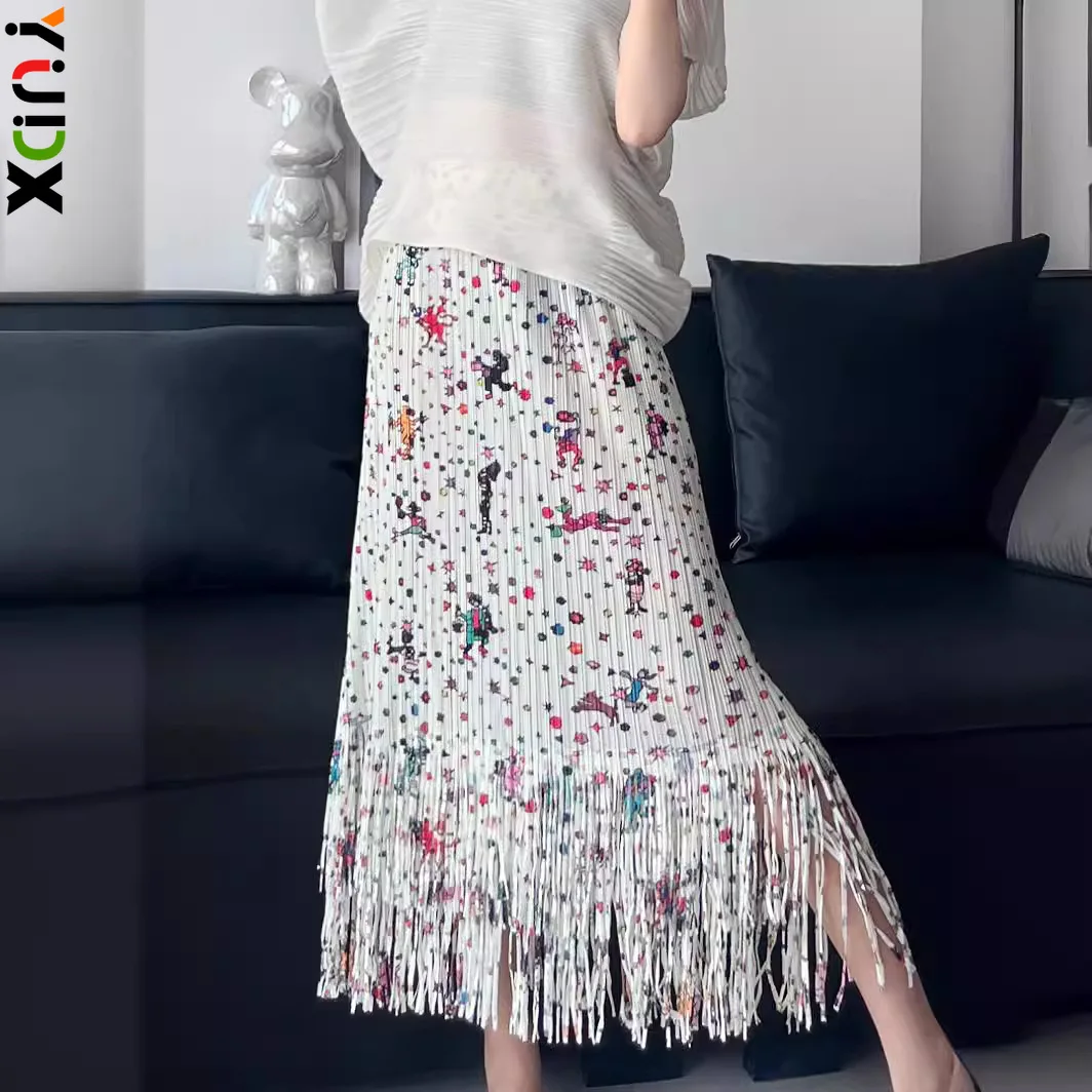 YUDX Miyake Leisure Printed Pleated Women's Half Skirt Elastic Waist Japan Korea Loose Simple Elegant Half Skirt 2024 Summer New