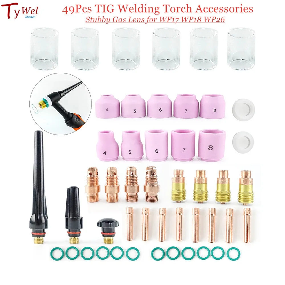 Tig Soldagem Tocha Stubby Gás Lente Copo de Vidro Kit de Peças Sobressalentes Acessórios Práticos Duráveis Wp17 Wp18 Wp26 10 49 Pcs