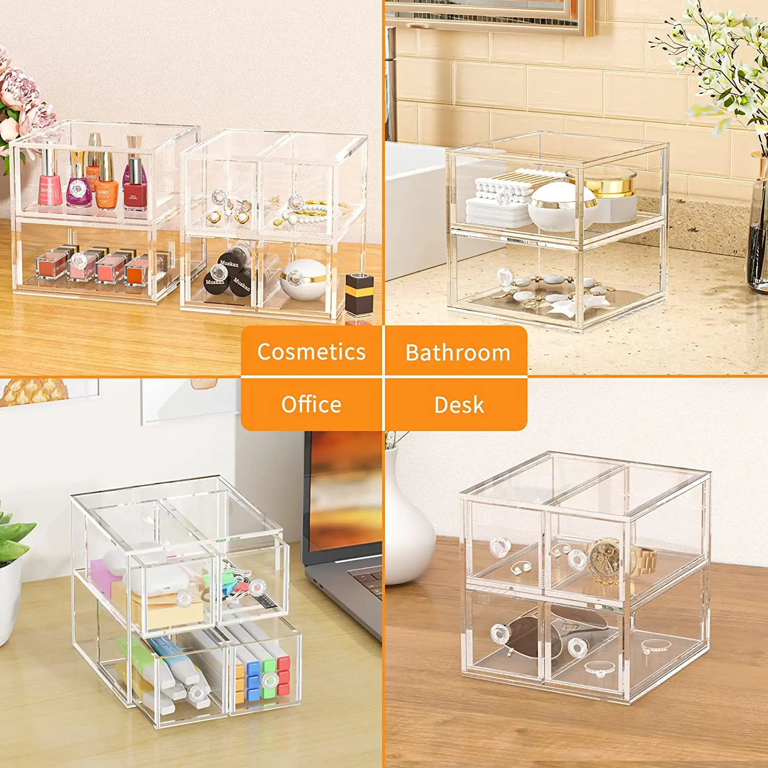 Acrylic Makeup Organizer Countertop Cosmetics Storage Display Case for Jewelry Bathroom Accessories