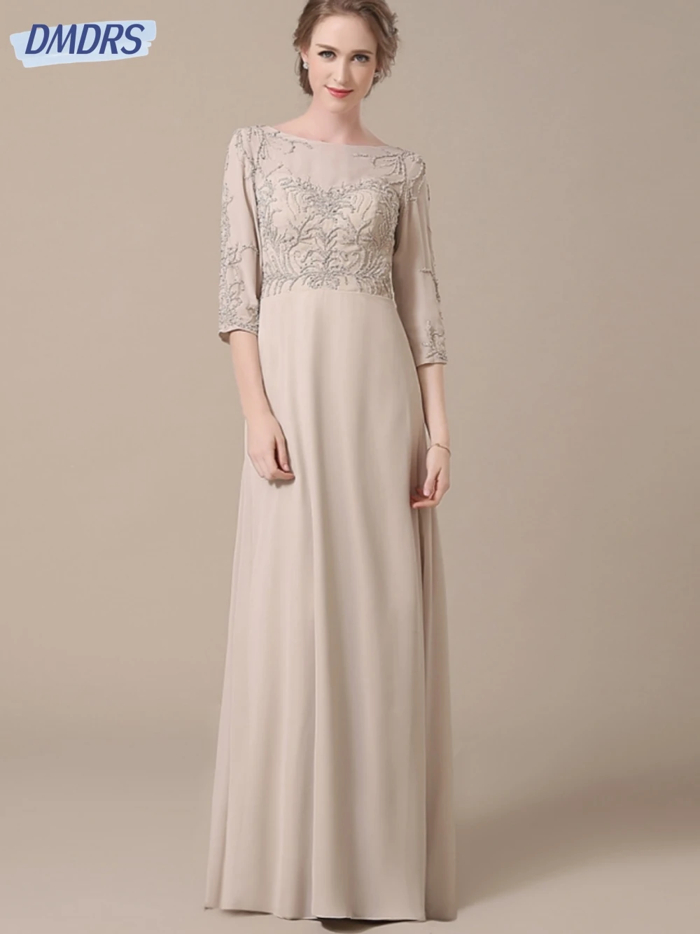 Robe de soirée trapèze en mousseline de soie, élégante, col bateau, classique, pour mère de la mariée