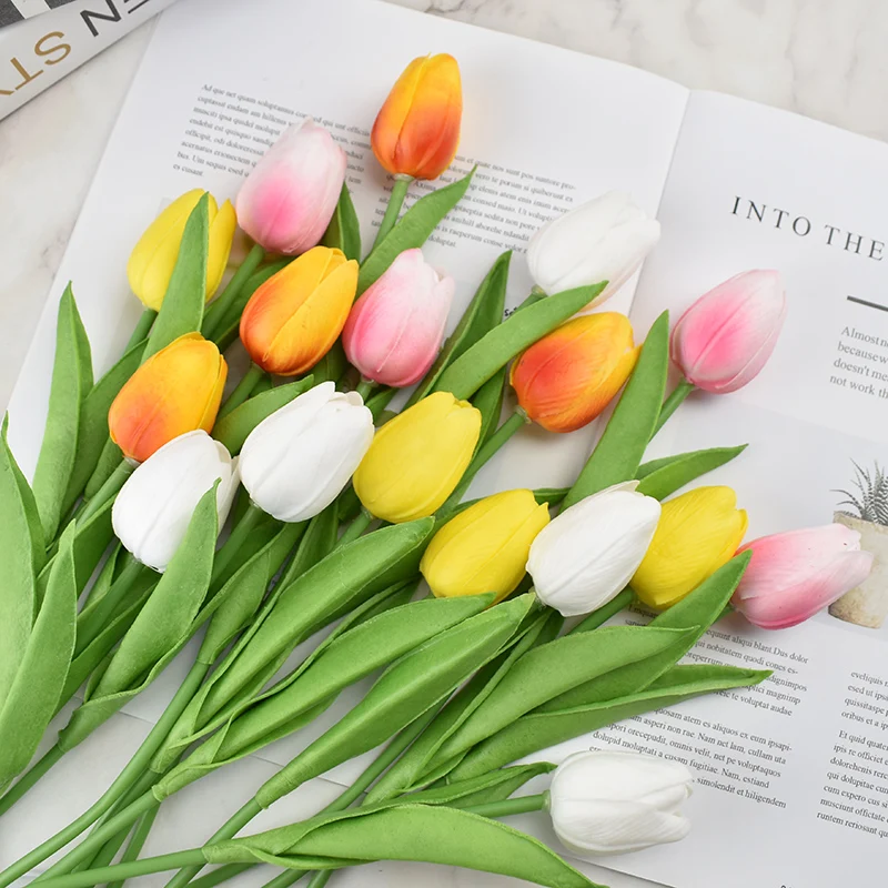 5/10/15pcs Mini PU Simulation Tulip Fake Flower Arrangement Wedding Site decoration Home garden decoration flower arrangement