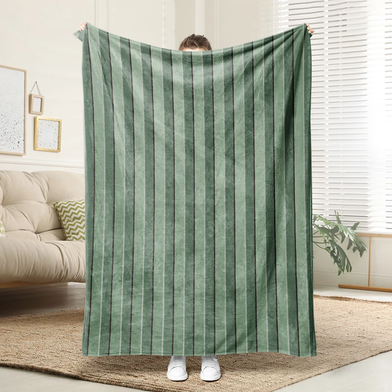 

Green Stripe Flannel Blanket Warm Cozy Throw Natural Home Decor for Sofa Bed Couch