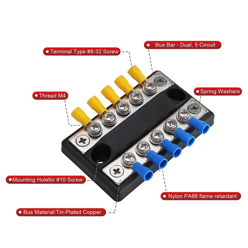 

Simple RV, Boat, And Truck Power Distribution: 100A Battery Bus Bar For Positive/Negative - 5 Circuit Terminal Block