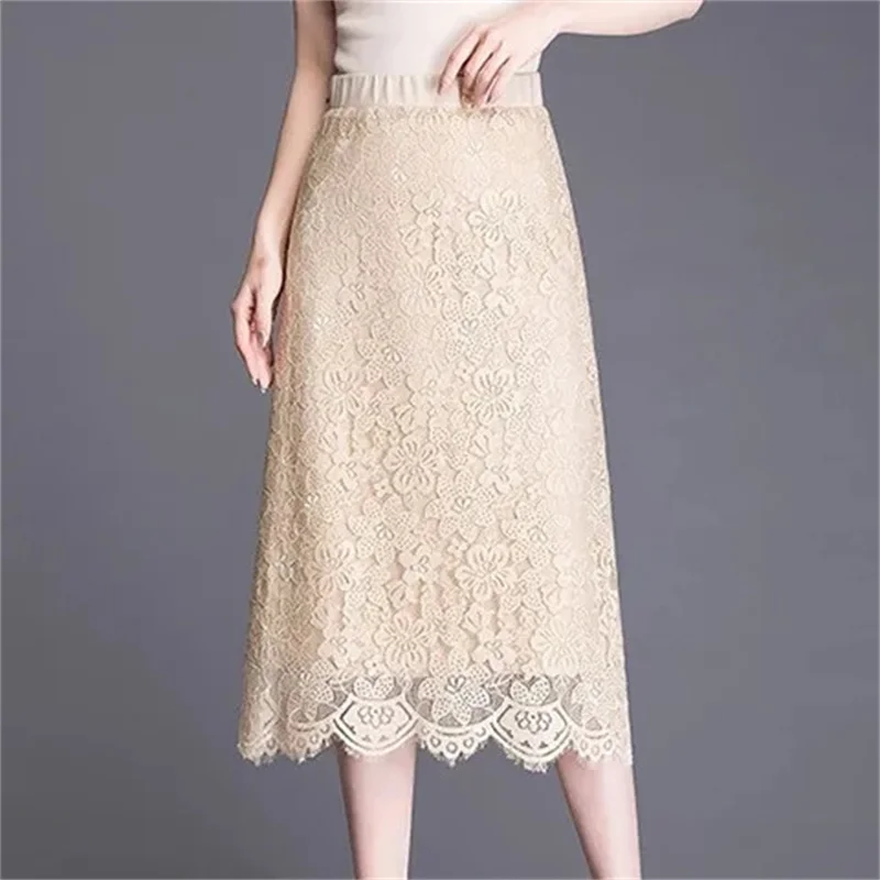 French Ladies Fashion High Waist Lace Skirt 2025 Female Wrap The Buttocks Long Skirts Spring Summer Women Solid Color Maxi Skirt