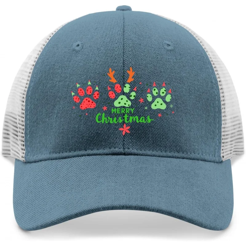 

Christmas Funny Merry Paw Prints Retros Hat for Womens Baseball Cap Soft Washed Running hats