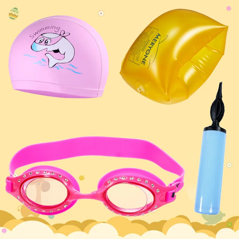 Kinder pu beschichtet wasserdichte Bade kappe HD Anti-Fog Schwimm brille Set Kinder Schwimm arm