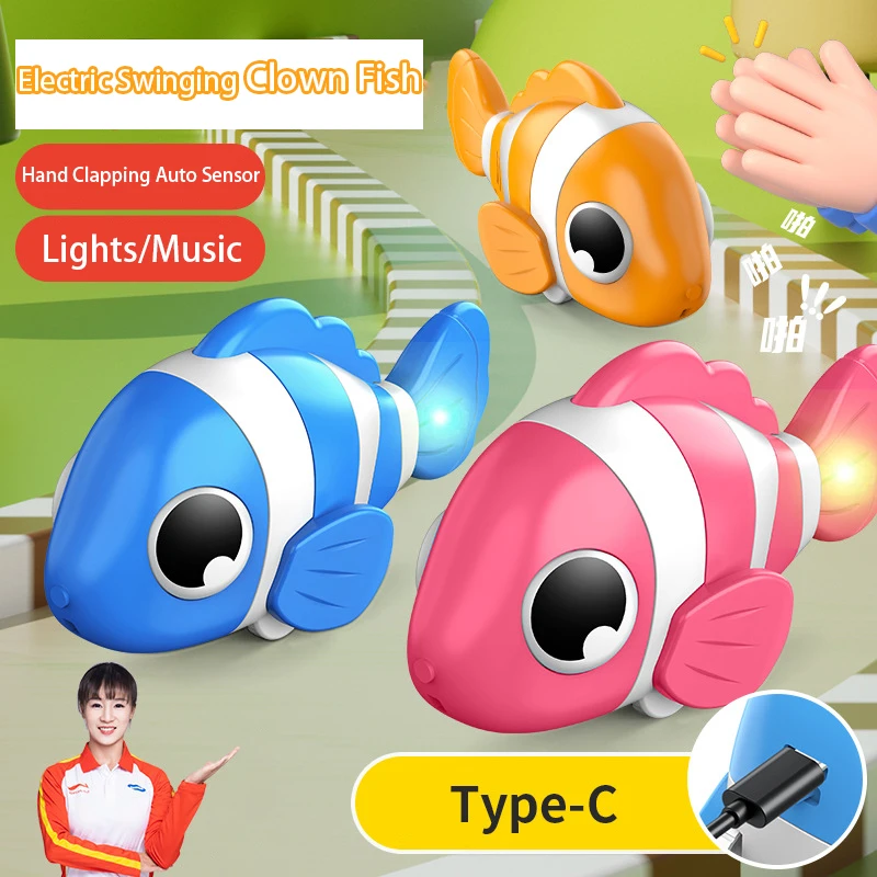 

Baby Electric Simulation Clown Fish Rocking Walking Toy Auto Sensing Avoiding Obstacles Baby Learning Crawling Toy For Boy Girls