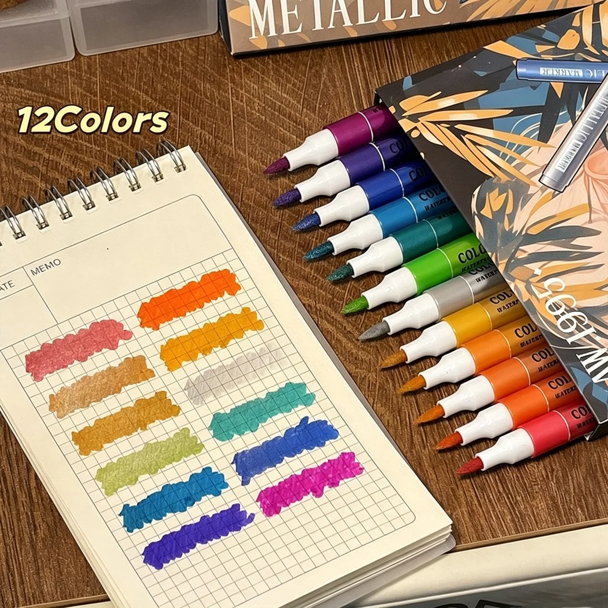 12-Color Metallic Paint Pen Set - Art Markers for Rock Painting, Stone, Ceramics, Wood & Fabric, Ideal for Scrapbooking, Journal