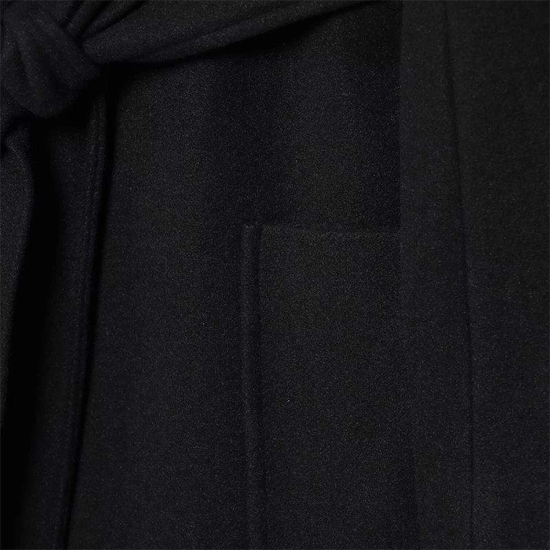 KEYANKETIAN الخريف والشتاء جديد المرأة البدلة طوق التعادل معطف طويل من الصوف المرأة يندبروف معطف طويل #6