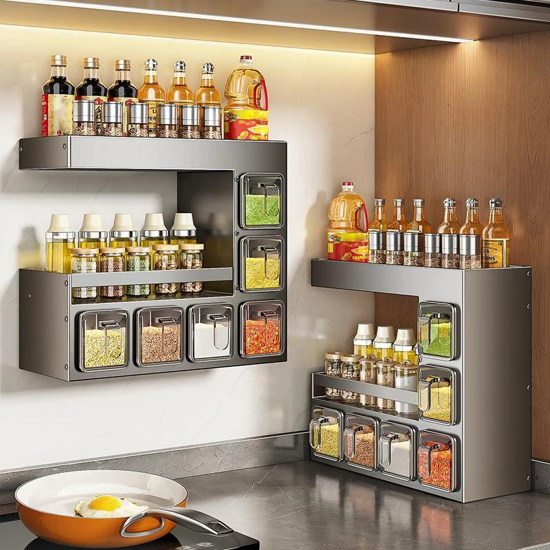Qwinn 2026-Spice Rack for Countertop Kitchen Seasoning Box Shelf Seasoning Jar Organizer and Storage for Sugar Salt Pepper