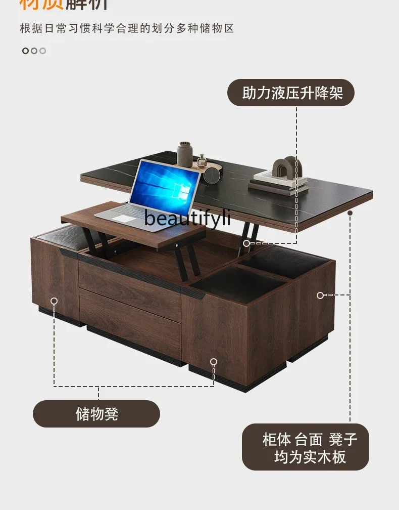 

2 yj15 Nordic Multi-Functional Coffee Table Dual-Use Living Room Creative Foldable and Hoisting Coffee Table