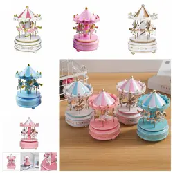 Merry-go-round Music Boxes Wooden Horse Roundabout Carousel Musical Box Plastic Christmas Gift Horse Carousel Box Home Decor