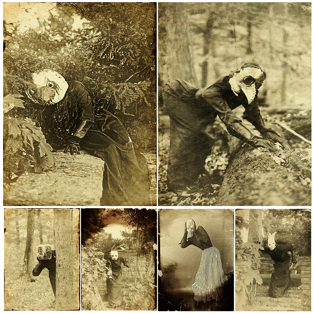 

Creepy Horror Vintage Photography Art Poster And Print,The Monster And Witch In The Forest,Gothic Retro Photo Wall Art Print