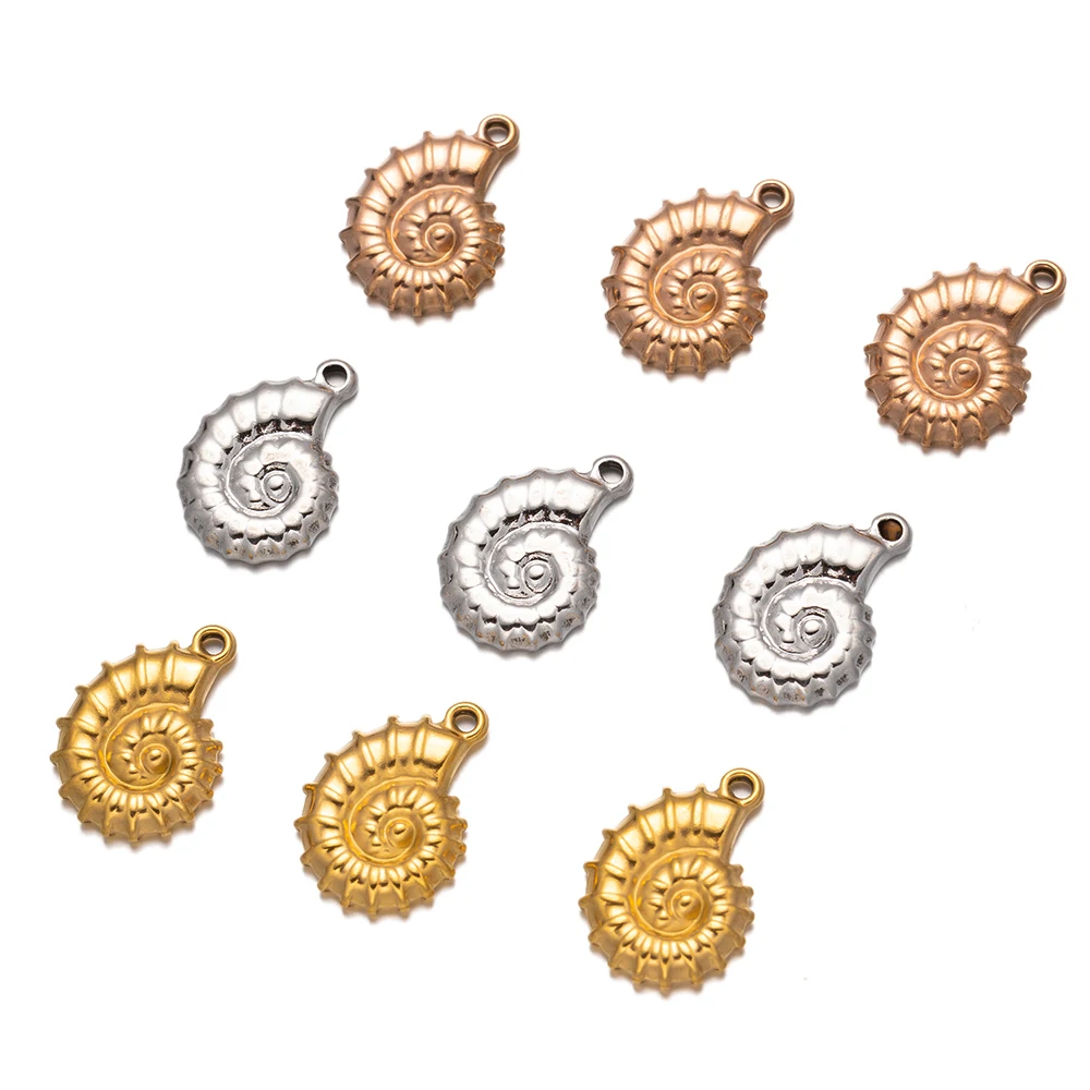 Pendentif en spirale d'escargot en acier inoxydable pour la présidence, breloques de conque de coquillage, collier de bricolage, boucles d'oreilles, bijoux, fournitures de direction, accessoire, 5 pièces par lot