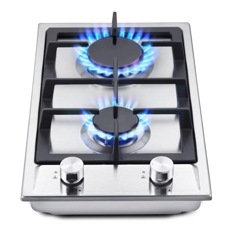 Estufa de gas de acero inoxidable, estufa de gas de 2 quemadores con protección automática contra la llama, compatible con gas natural y propano.