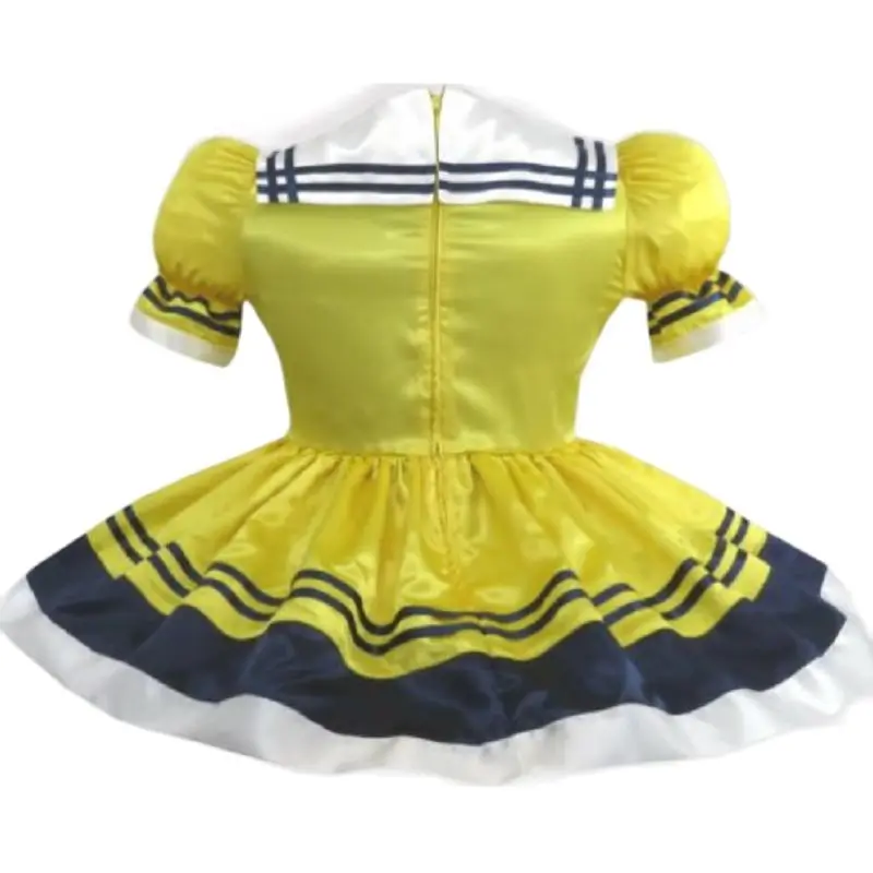 New Adult Sissy Dress Maid Yellow Satin Sailor Little Girl Giant Baby Doll Costume Customization