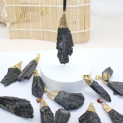 Natural Raw Black Tourmaline Cluster Pendant Necklace Fan Shape Protection Feng Shui Healing Jewelry for Women and Men