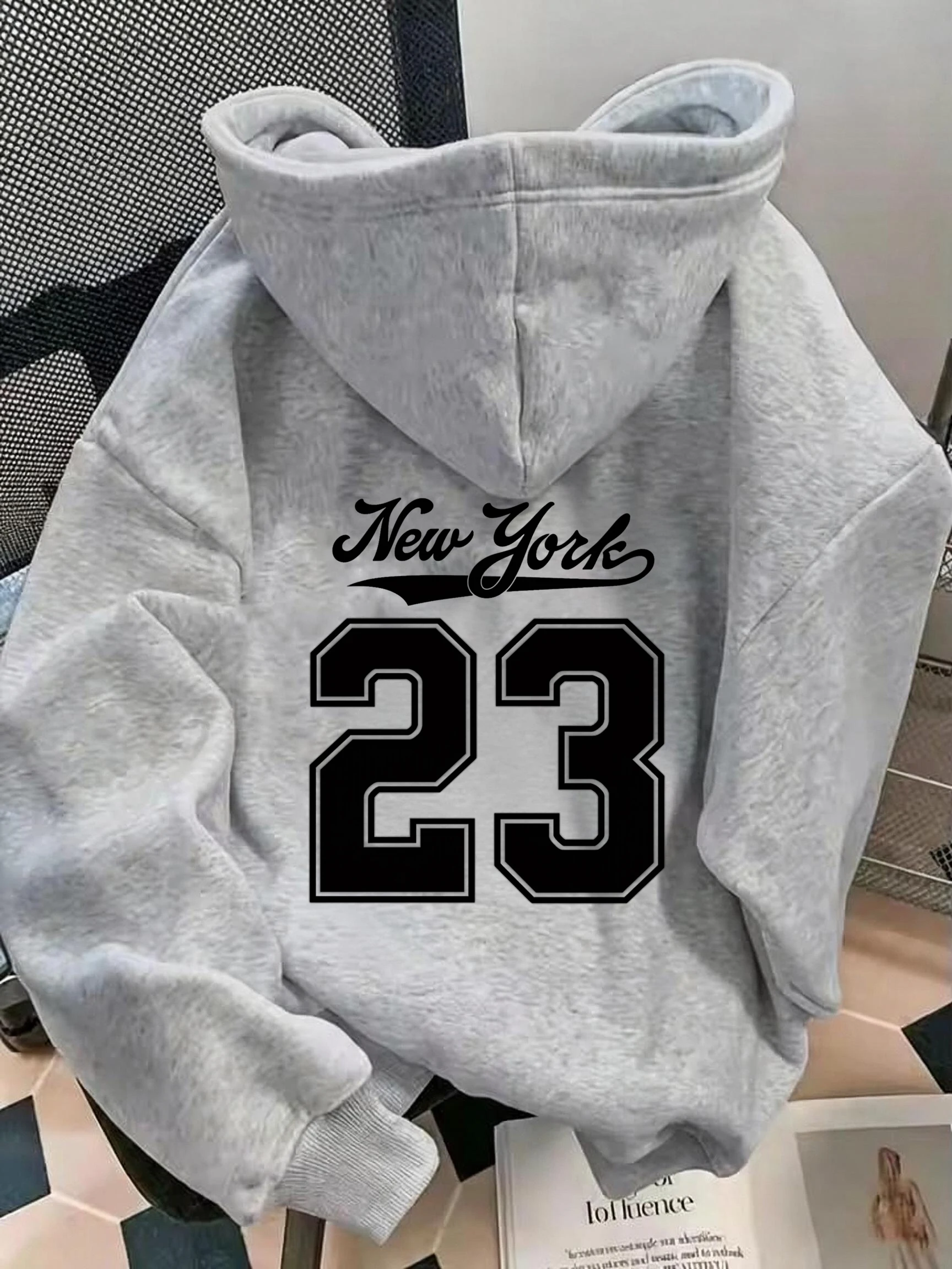 Graphic Hoodies with Number and Letter Print Casual Vintage Style Sweatshirts Women's Y2k Hooded Pullovers Clothes Outfit Female