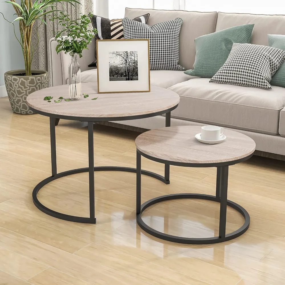 

ffee Table Set of 2 End Table for Living Room,Stacking Side Tables, Sturdy and Easy Assembly,Wood Look Accent Furnitu