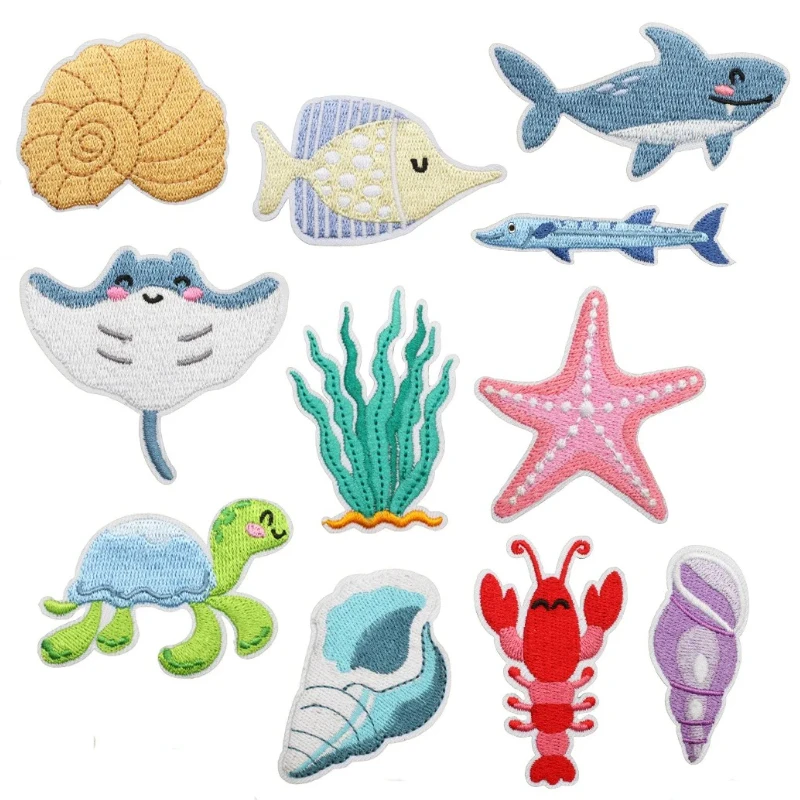 

Popular Ocean World Patch Clothes Jellyfish Small Fish Embroidery Logo Conch Stamp Cute Fashion Decorative Patch