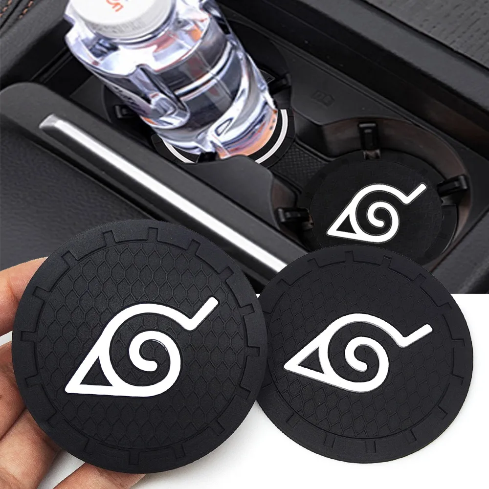 2PCS Anime Sticker Car Anti Slip Mat Coaster Car Water Cup Slot Decorate Interior Accessories For Swirling Shape Auto Styling