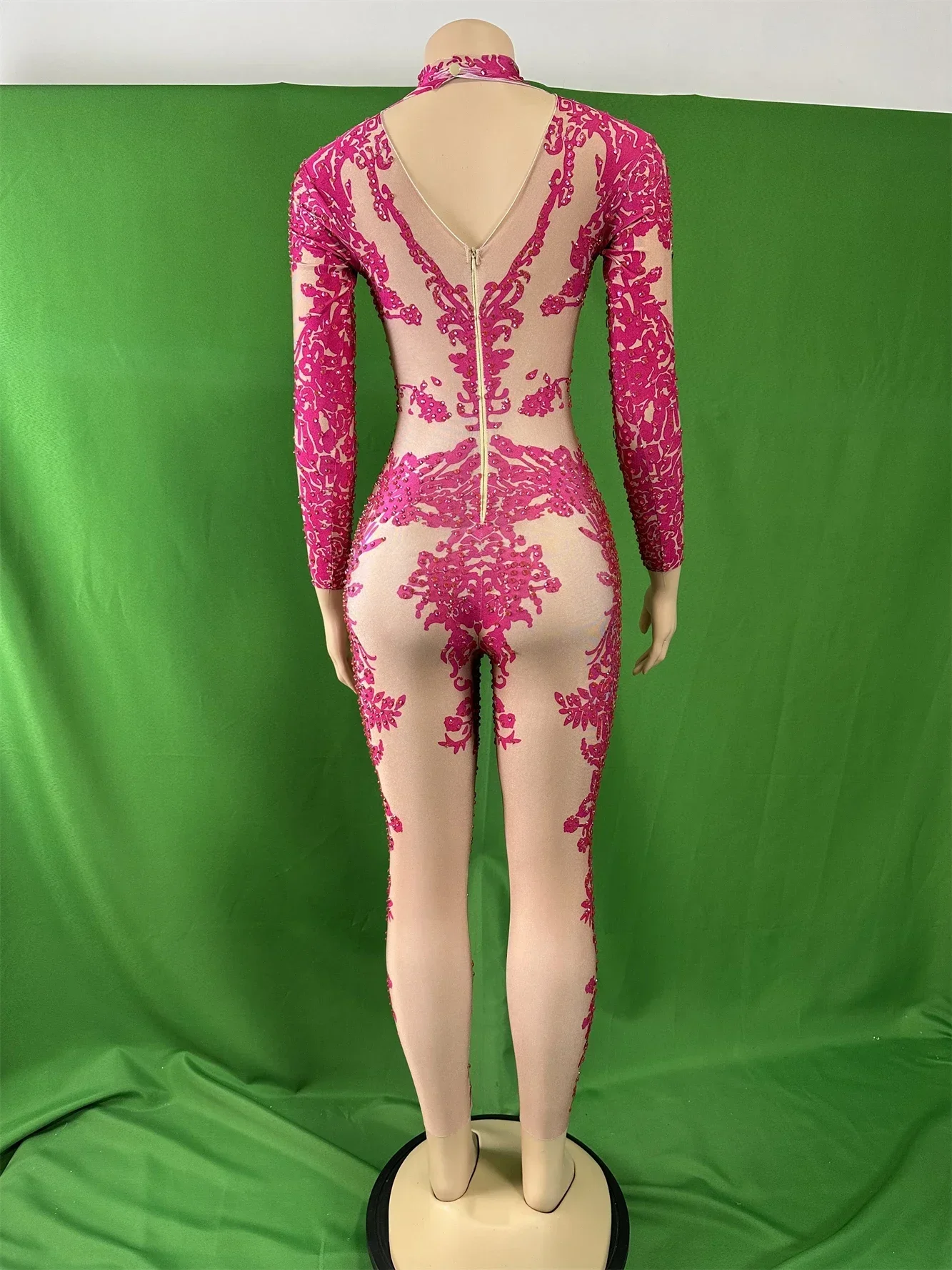 Spandex Purple Women Stunning Rhinestone Jumpsuits Nightclub Pole Dance Stage Wear Sexy Bod Suits Cheerleader Rave Outfit