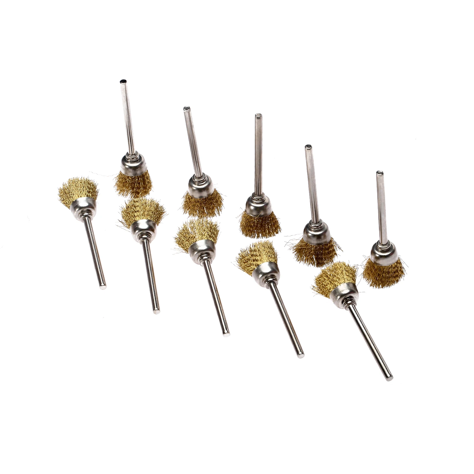 10Pcs 15mm Grinding Buffing Polishing Brush Wheel 3mm Mandrel Brass Wire Cup Brush for Dremel Accessories Rotary Tool Cleaning