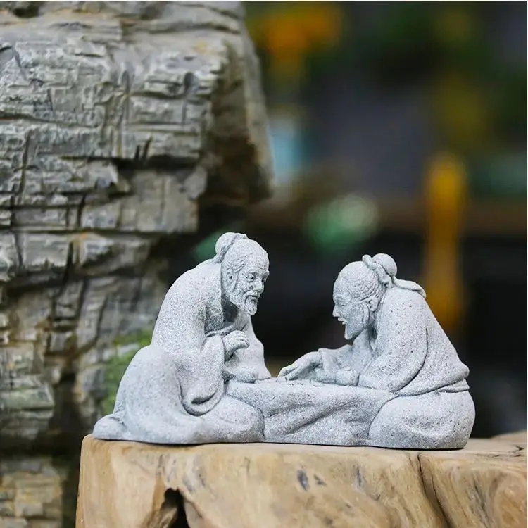 

1pcs Chinese Elder Playing Chess Statues Miniature Landscape Ornament Home Decoration