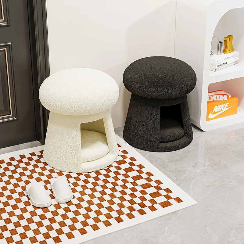 

Nordic Portable Folding Stool Storage Space Door Entrance Shoe Replacement Home Mushroom Cream-style Ottoman Design Furniture