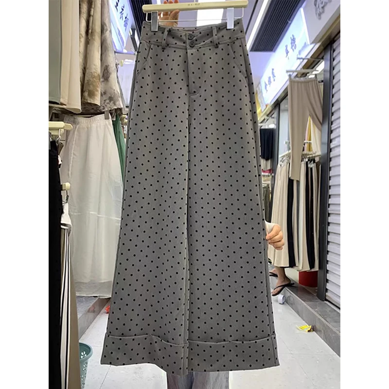 

2026 New Design Small Cro Polka Dot Suit Pants Women's Spring Autumn High Waist Loose Faion Slim Wide Leg Pants