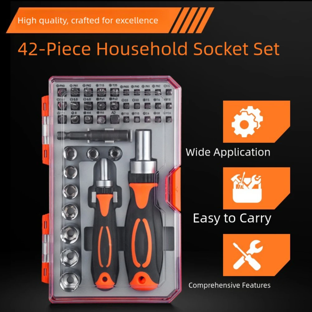 42-In-1 Ratcheting Screwdriver Set With Storage Case Rotatable Ratchet Handles Household Repair Tool Kits For Bike Hand Tool Set