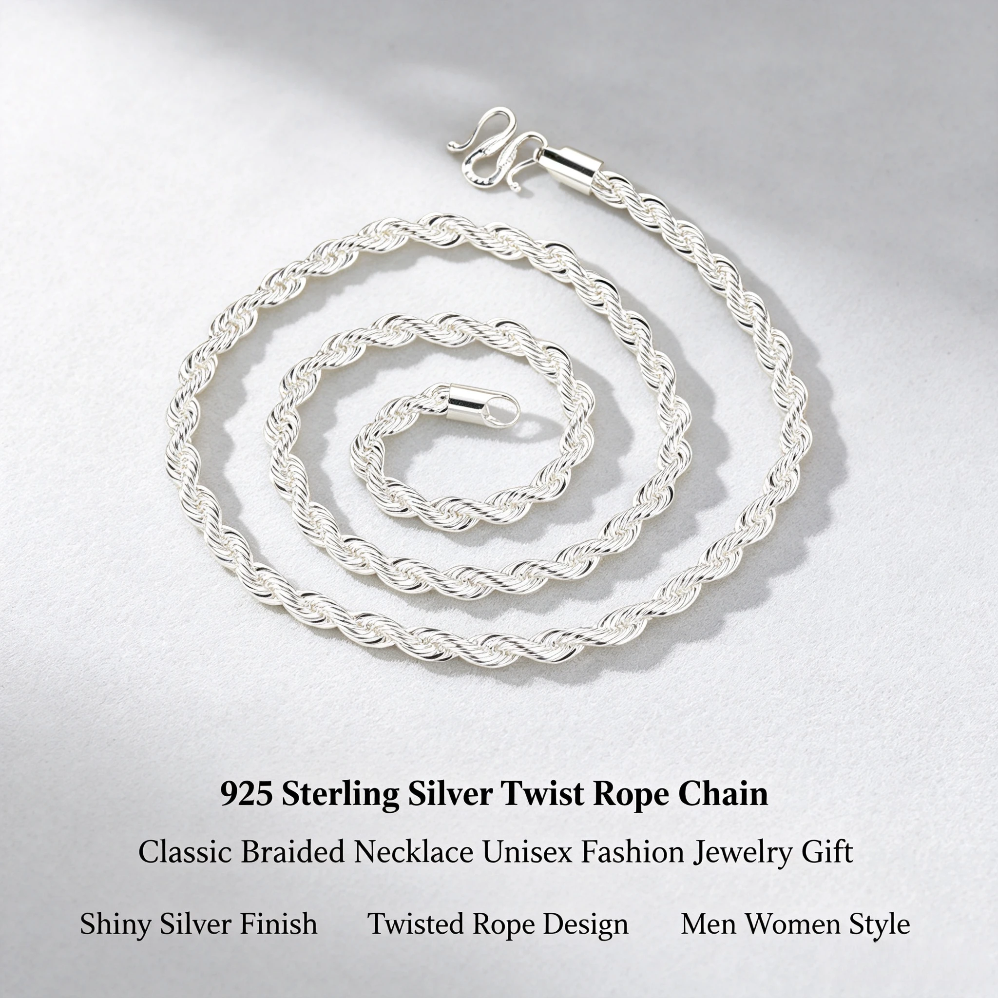 OUYADI 925 Sterling Silver Twist Rope Chain Necklace Classic Braided Chain Unisex Men Women Fashion Jewelry Gift