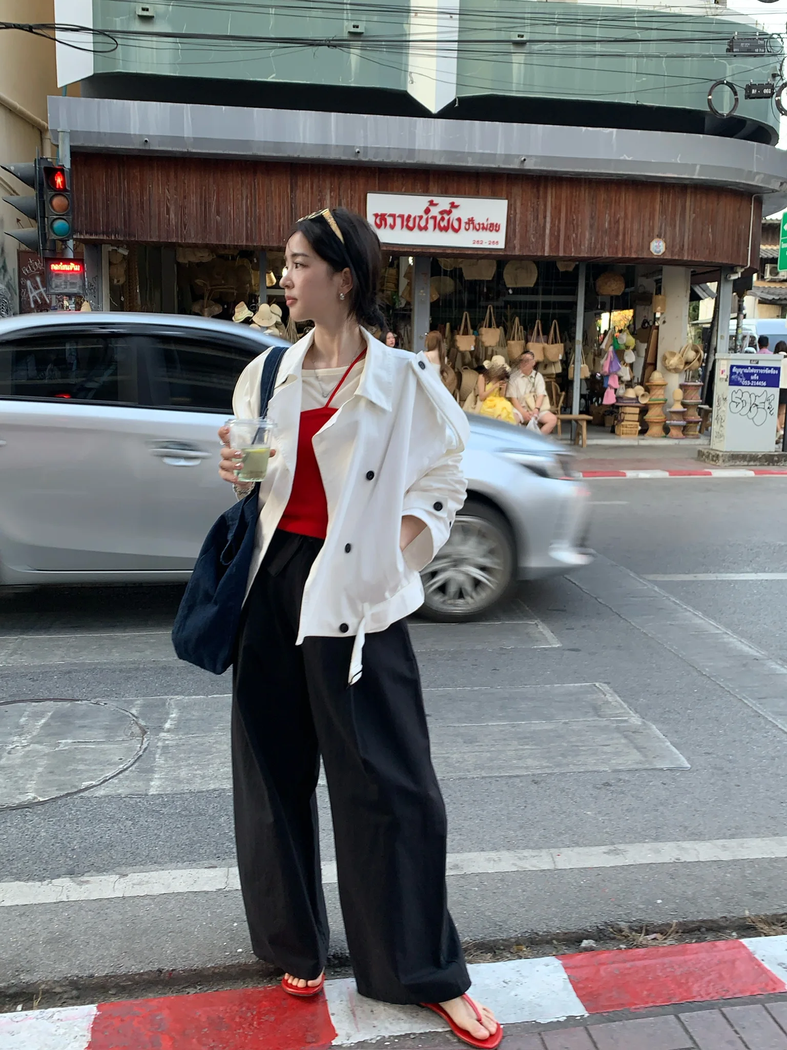 

Fashionable Retro Early Spring Minimalist Style Women's Denim Jacket with Belt Versatile Chic Pure Color Casual Collar Coat