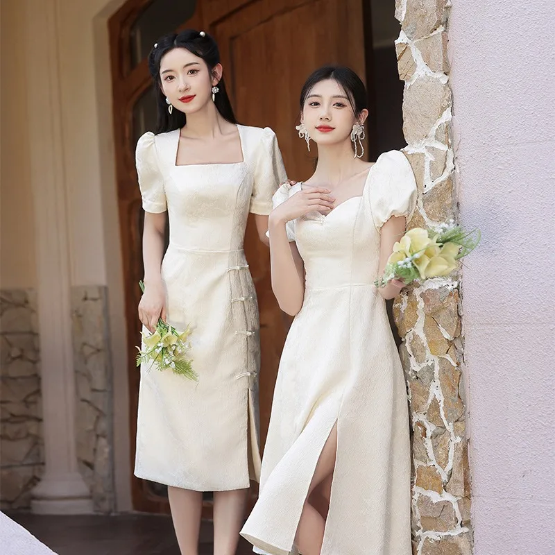 

Champagne Bridesmaid Woman Wedding Out Bride maid Dresses Long Wedding Guest Prom Cocktail Dress Maid of Honor Dress