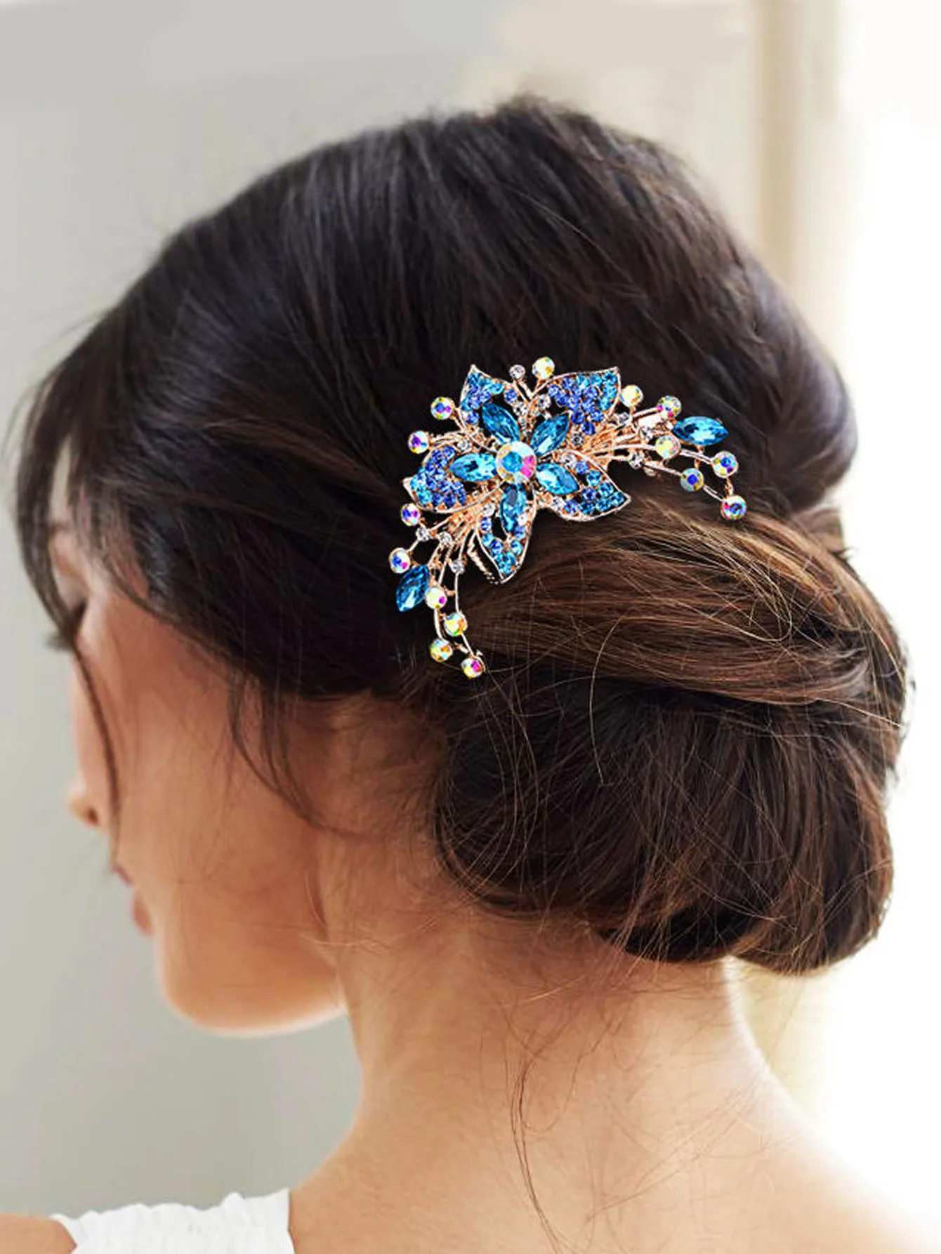 1/3 Buah Sisir Rambut Bunga Kristal Modis untuk Wanita Updo & Aksesori Rambut Pernikahan