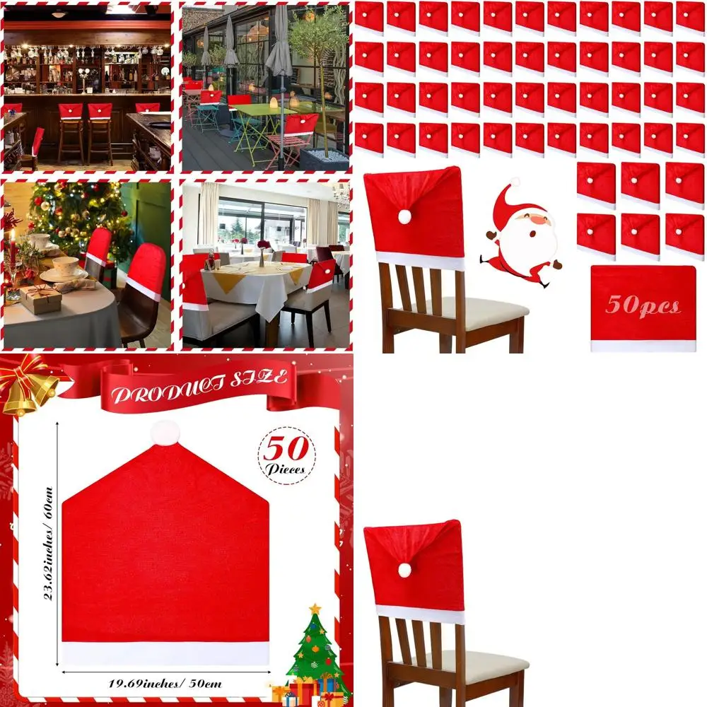 Confezione da 50 fodere per sedie natalizie a tema cappello rosso, 19,69 x 23,62, per decorazioni per feste e banchetti