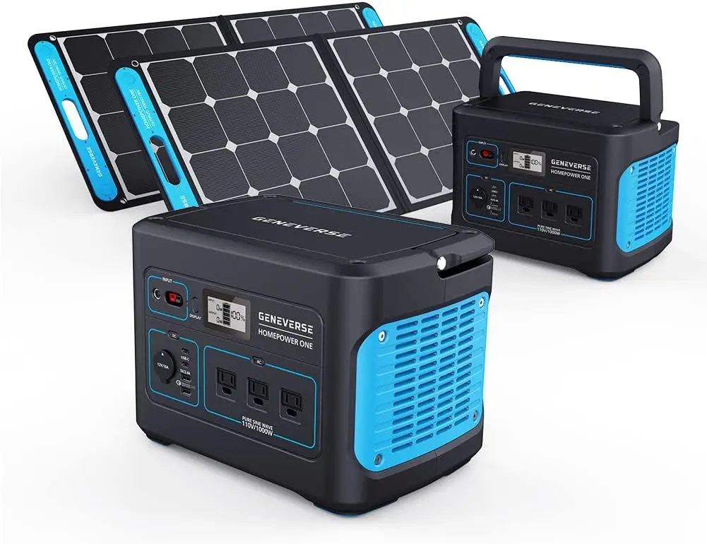 

1002Wh (2x2) Solar Generator Bundle 2X HomePower ONE Portable Power Stations (3X 1000W AC Outlets Each) + 2X 100W Solar Panels