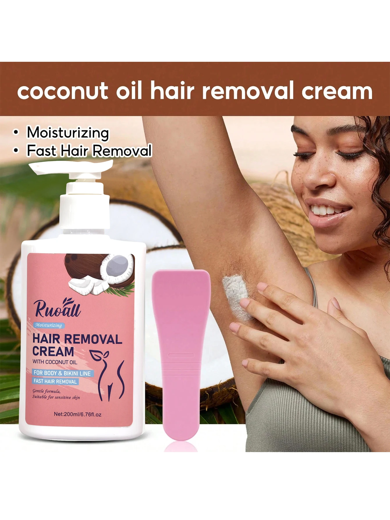 Women Coconut Gentle Hair Removal Depilatory Cream For Body Face Armpits Bikini Area Sensitive Skin Friendly Reduce Redness Painless Fast Safe Smooth Hair Remover Skin Care Cosmetic
