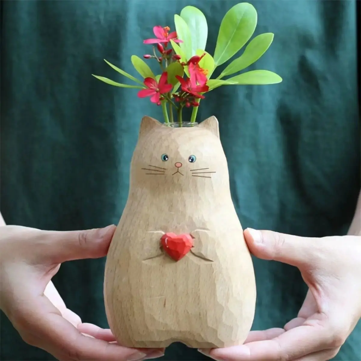 Resin Cat Vase Healing Small Ornament Flower Insertion Japanese Handmade Creative Desktop Office Holiday Gift Cute
