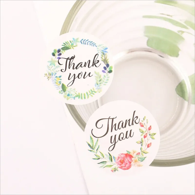 100pcs/pack Round thank you flower grass Handmade Paper Stickers Sealing Label For Gifts Girls Flowers Stickers DIY 2.5CM