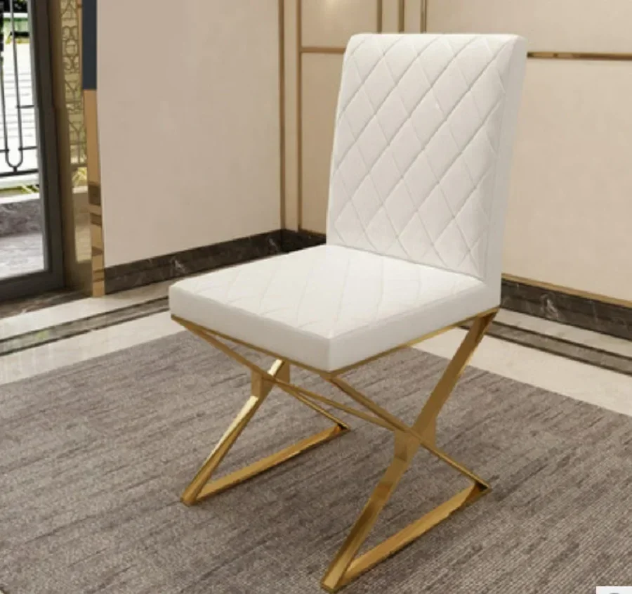 Modern stainless steel gold-plated crocodile leather dining chair Titanium soft bag chair Creative leisure cross foot dining cha