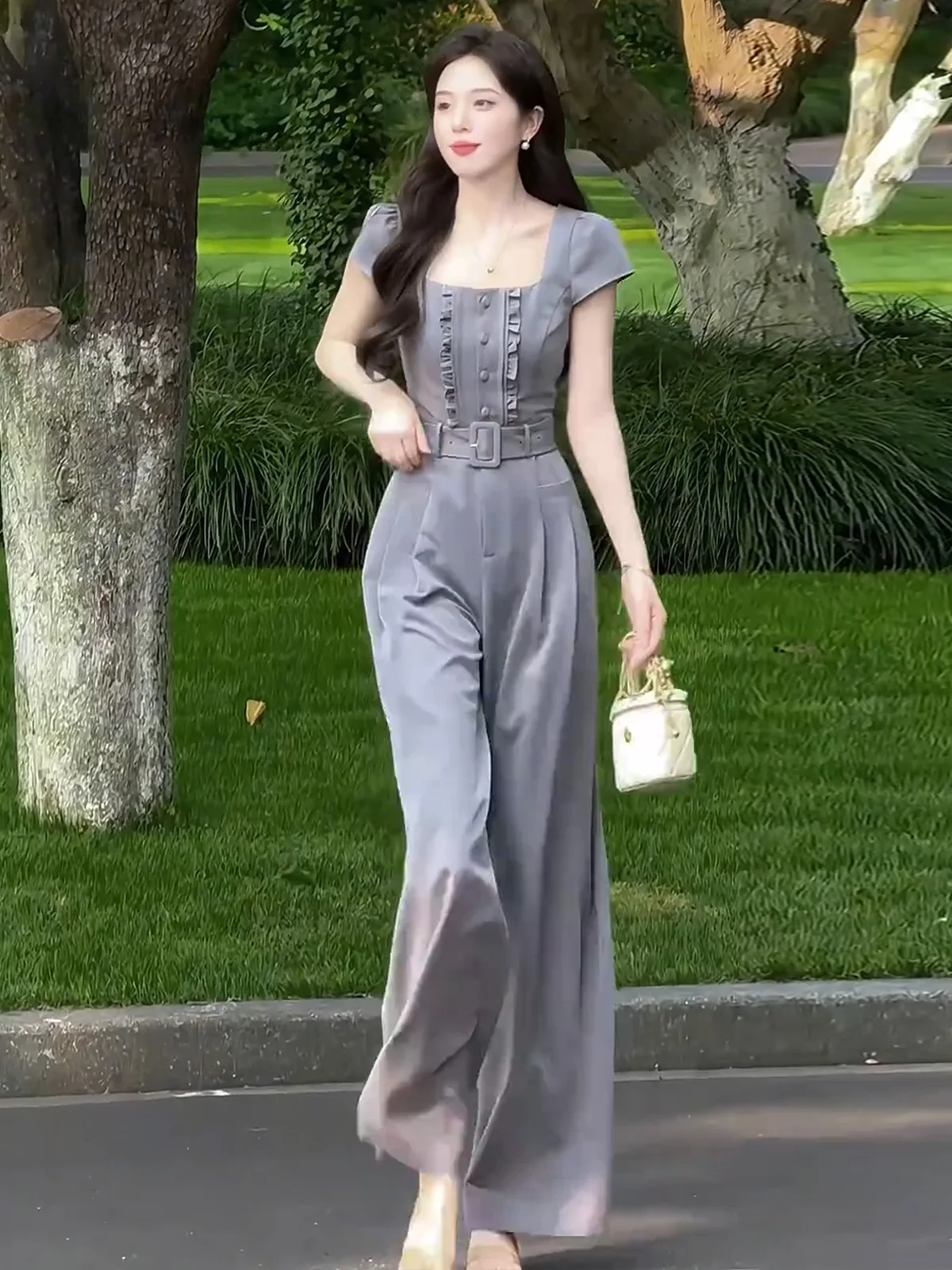 

Korean Sle Versatile Wide Leg Jumpsuit Women's Faionable Commute Ladylike High Waist Long Pants Straight Cut High Quali
