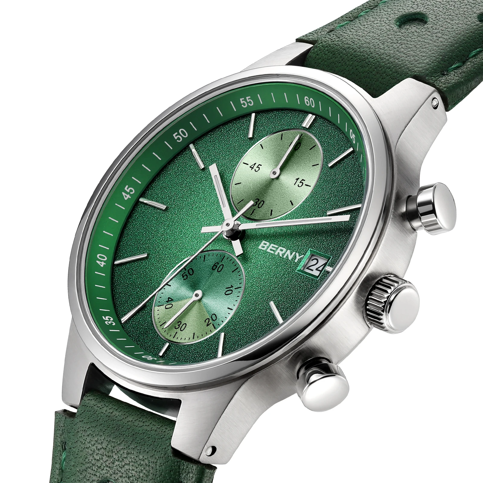 BERNY Watches for Men Multi-function Chronograph Luminous Date Quartz Men's Watch Colorful Leather Strap Sports Wristwatch