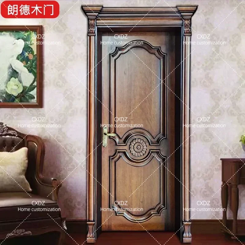 Solid Wood Multi Layer Baking Paint Flat Open Door for Bedroom Study Home Bathroom Toilet Glass Wooden Door Suite Room